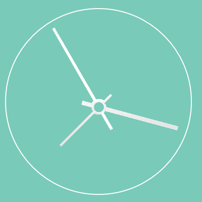 An icon of a clock reading about 3:55