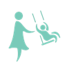 An icon of a woman pushing a child on a swing set