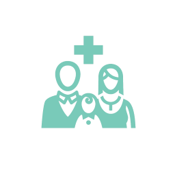 An icon of a family with a cross above them