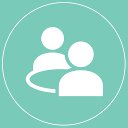 An icon for a doctor meeting with a patient around a table